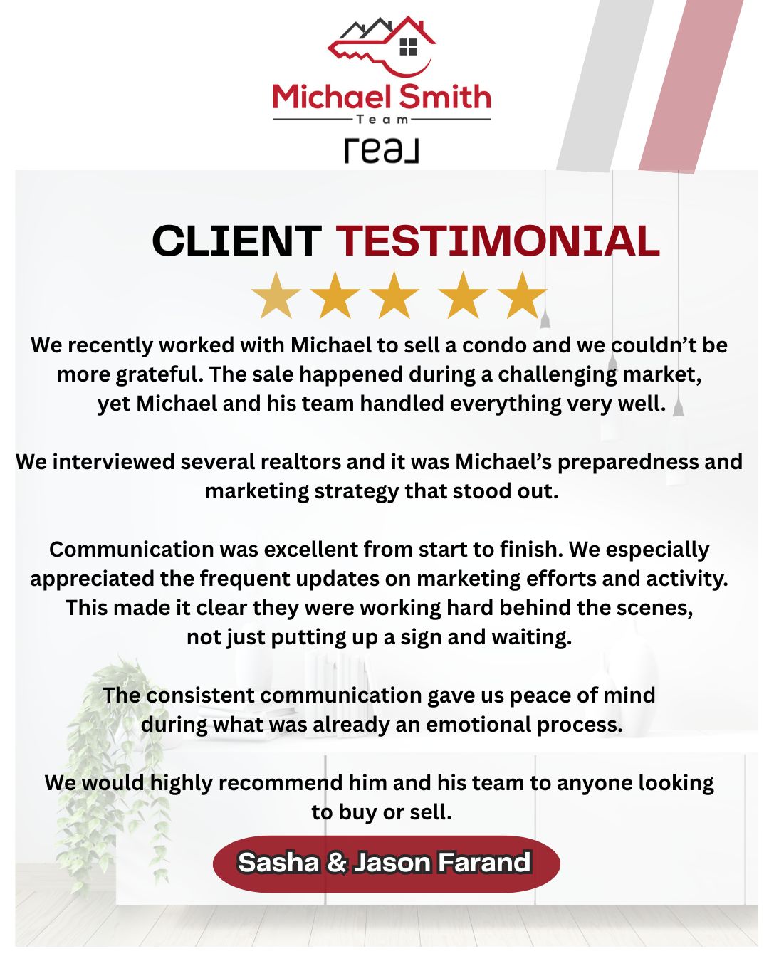 Thank you, Sasha & Jason for the amazing feedback! 💙
It was an absolute pleasure helping you sell the condo. Your kind words mean so much, and we grateful for the opportunity to have worked with you! 🏡✨
If you're ever in need of real estate assistance or advice, I’m here for you every step of the way.
For questions and offers, contact us here:
Michael Smith // REAL Broker // Michael Smith Team
403.919.2247 // michael@mstrealty.ca
#michaelsmithteam #yycrealestate #CalgaryRealEstate #happyclients See less