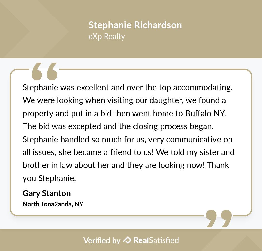Testimonials like this make me smile… really wide.
See my reviews: https://www.realsatisfied.com/real-estate-agent/Stephanie-Richardson
#RealSatisfied